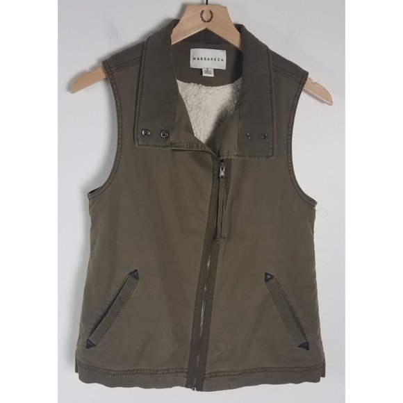 Marrakech By Anthropologie Jackets & Blazers - Marrakech By Anthropologie Sz. S Fleece Lined Olive Green Zip UP Vest NWOT